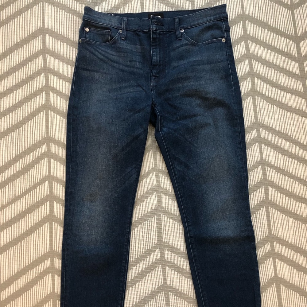 Hudson Natalie Mid Rise Dark Jeans with Raw Ankle Hem